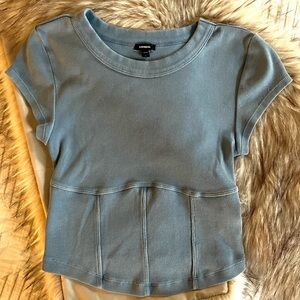 Express Women's Light Blue Short Sleeve corset Tee